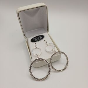 Silver Tone Swarovski Crystal Double Hoop Drop Earrings – New with Box